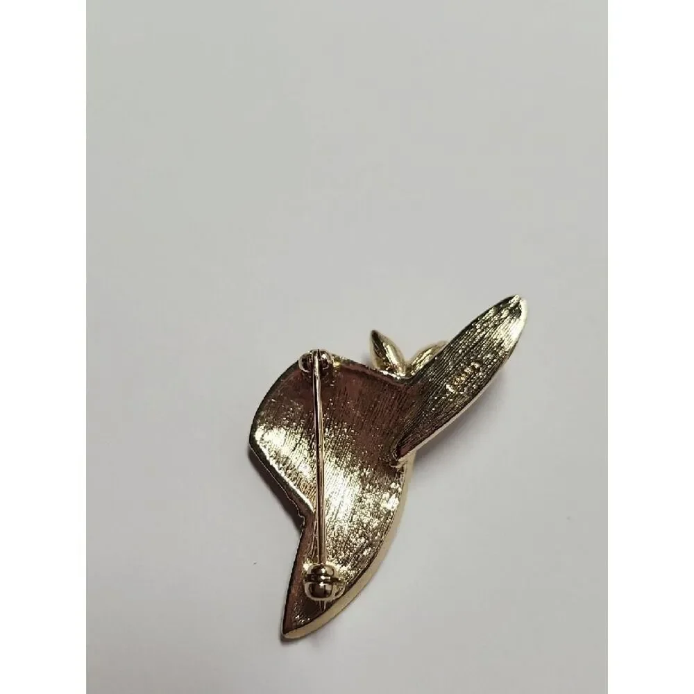 Vintage Monet Hat Brooch Pave Palest Yellow Amber Rhinestone Bow Enamel Trim Pin